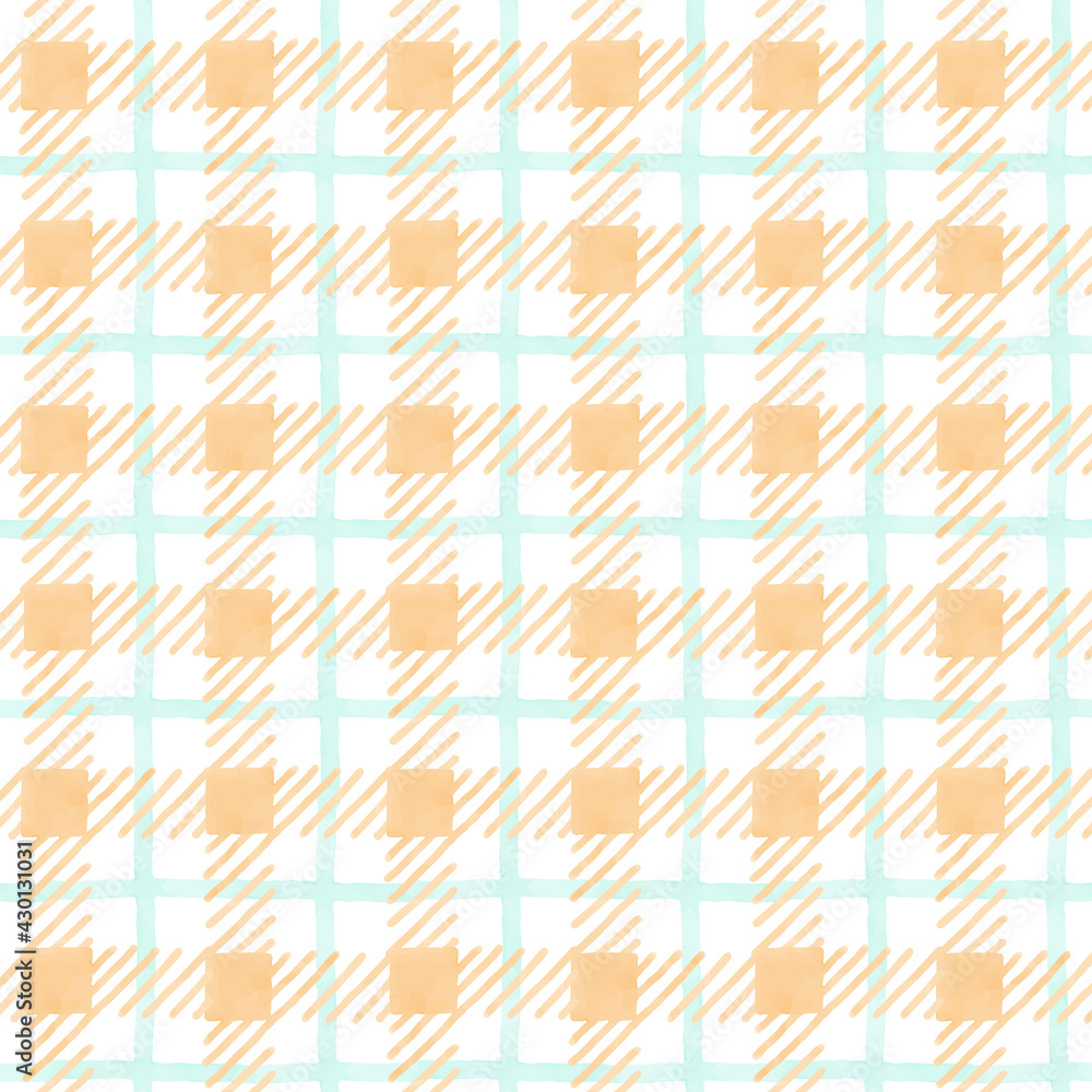 水彩風チェック柄のシームレスパターン　オレンジ
