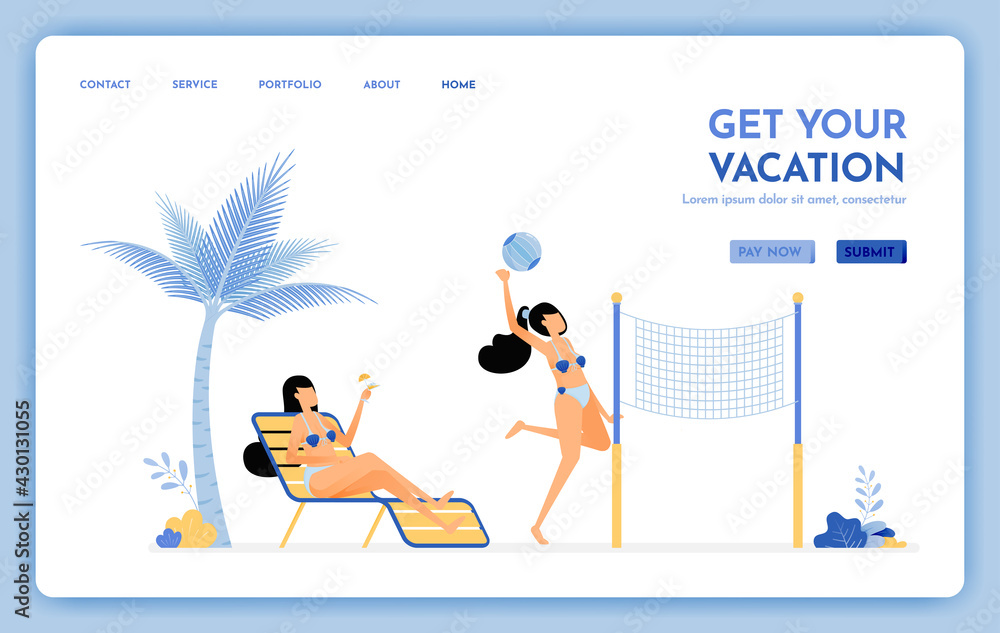 travel website with the theme of get your vacation. Enjoy holiday travel services to tropical island beaches. Vector design can be used for poster, banner, ads, website, web, mobile, marketing, flyer