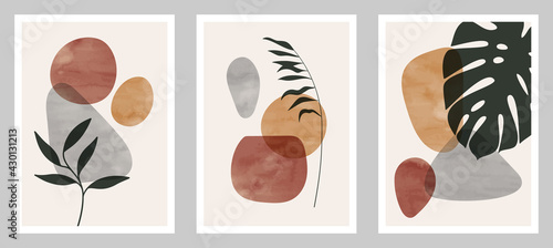 
Botanical wall art vector set. Tropical foliage line art drawing with abstract shape. Abstract plant art design for decoration print, cover, wallpaper, wall art. Watercolor background. 
EPS10 vector 