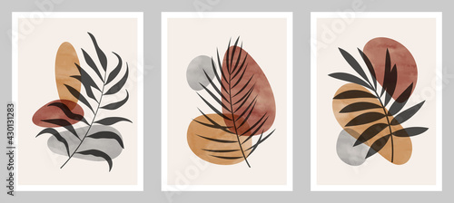 
Botanical wall art vector set. Tropical foliage line art drawing with abstract shape. Abstract plant art design for decoration print, cover, wallpaper, wall art. Watercolor background. 
EPS10 vector 