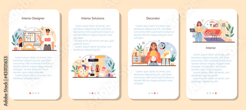 Professional interior designer mobile application banner set. Decorator
