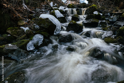 water flowing over rocks in the forest