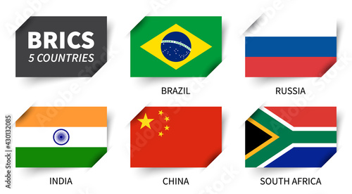 Free Download BRICS . Association of 5 countries . Inserted paper flag design . Vector . - GFXLoad