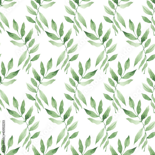 Watercolor seamless pattern with lemons, green branches and abstract spots