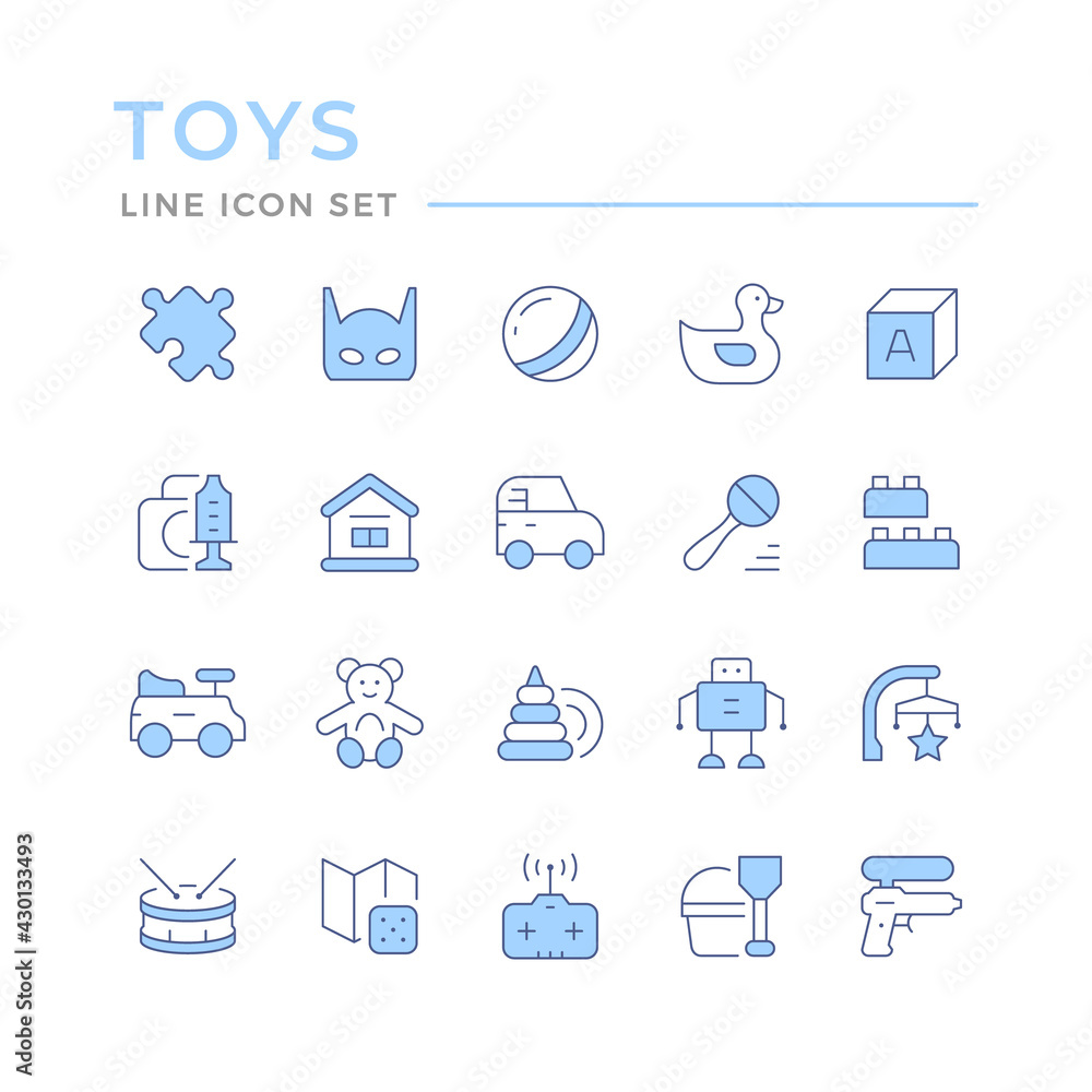 Set color line icons of toys Set color line icons of toys