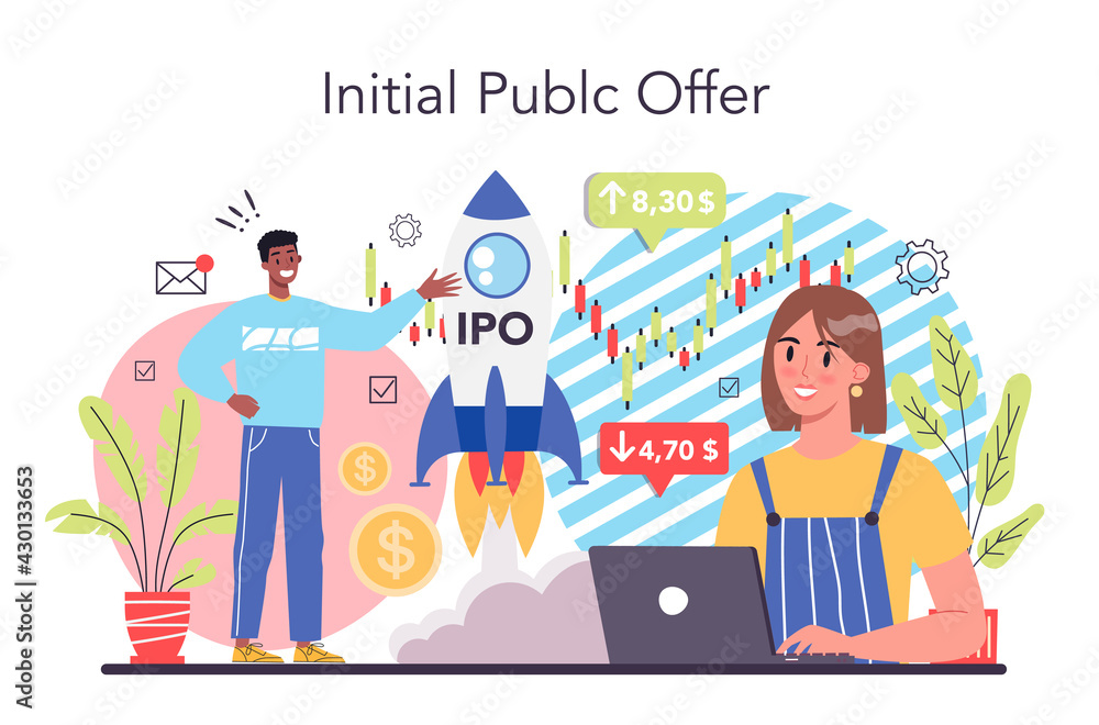 Initial Public Offerings set. IPO consultant. Investing strategy