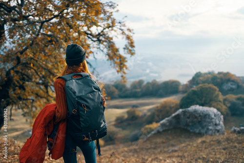 woman hiker backpack in travel mountains autumn lifestyle © SHOTPRIME STUDIO