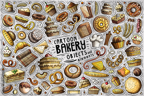 Cartoon set of bakery theme items, objects and symbols