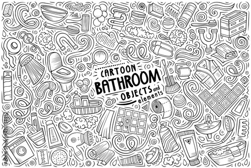 Cartoon set of Bathroom theme items, objects and symbols