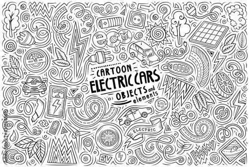 Cartoon set of Electric cars theme items, objects and symbols