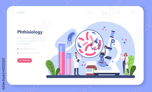 Phthisiatrician web banner or landing page. Doctor standing at big lungs