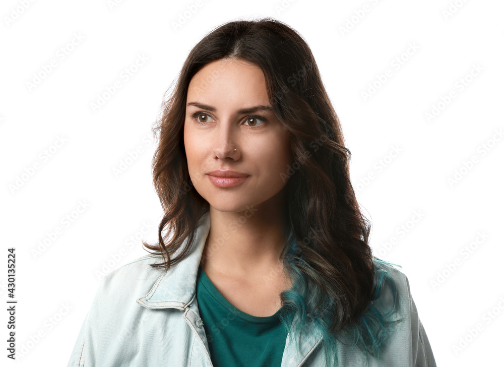 Beautiful young woman with nose piercing on white background Beautiful young woman with nose piercing on white background