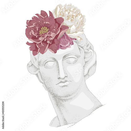 Bust of Apollo with flowers, the ancient god.