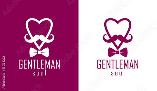 Gentleman heart vector icon or logo, heart shape with tie mustache and glasses symbol, man club, male hipster style and fashion.