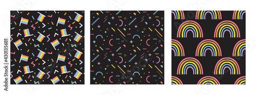 Seamless pattern with gay rainbow heart. LGBT pride symbol. Design element for fabric, banner, wallpaper or gift wrap.