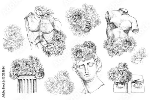 Ancient sculpture illustrations. Apollo sculpture.