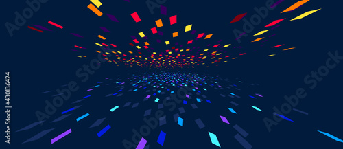 Abstract vector background, communication technology concept, dark 3d bits flying in perspective, futuristic abstraction.