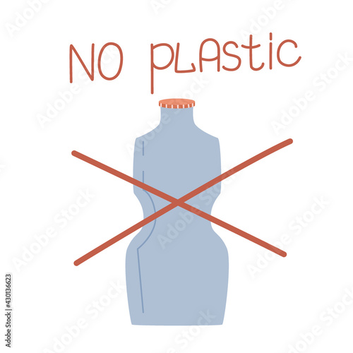 Zero waste, bottles crossed out and inscription no plastic insulated on a white background. Recycling of garbage, natural products, without plastic. Vector flat design. Vector illustration in flat