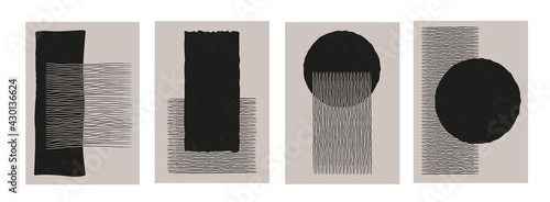 Trendy set of geometrical minimalist mid century modern posters. Abstract boho style backgrounds. Cute colorful contemporary art minimal placards.