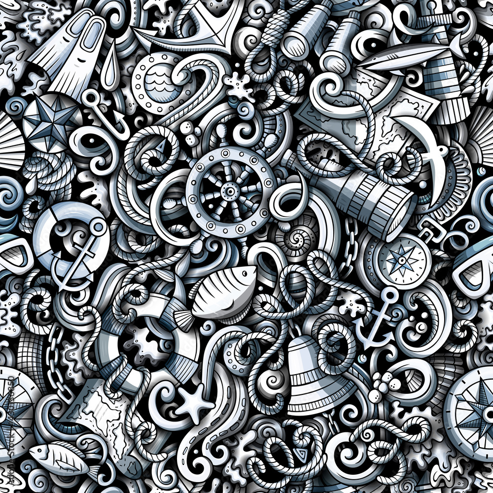 Cartoon doodles Nautical seamless pattern. Cartoon doodles Nautical seamless pattern.