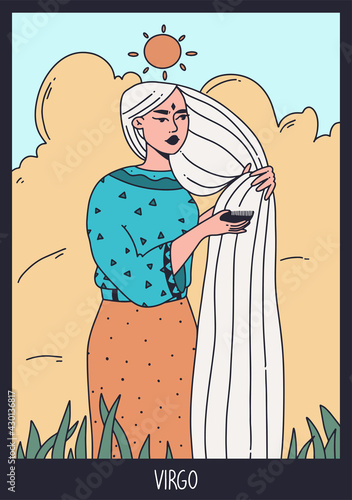 Virgo zodiac sign. Beautiful woman. Trendy vector illustration. Cartoon style.