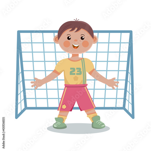 The boy goalkeeper on the gate.