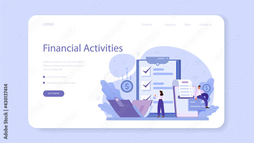 Analysis of financial activities web banner or landing page.