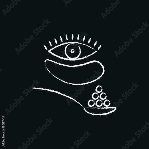 Patches under the eyes with black caviar chalk icon. Natural cosmetics and Make up. Thin line customizable illustration. Contour symbol. Vector isolated outline drawing.