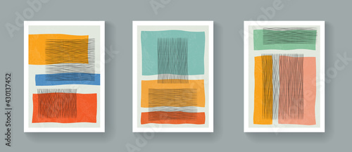 Set of abstract minimalist geometric posters. Mid-Century Modern Contemporary Art Vector Design. Bohemian style illustration with shapes.