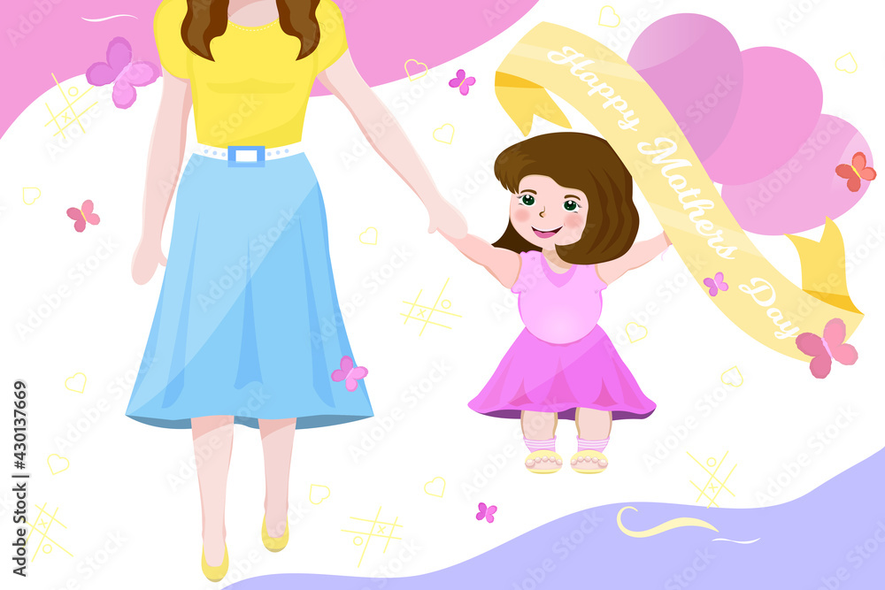 Mother's Day. Family holiday. Mother and daughter. Delicate background.Flat style.Concept.Cartoon.Warm mother and daughter relationship.Love.Family ties.Isolated.White background.Vector.Child. Girl Mother's Day. Family holiday. Mother and daughter. Delicate background.Flat style.Concept.Cartoon.Warm mother and daughter relationship.Love.Family ties.Isolated.White background.Vector.Child. Girl