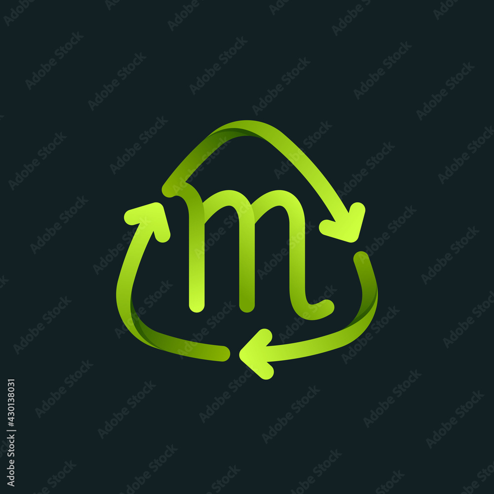 Recycling symbol with M letter line logo. Recycling symbol with M letter line logo.