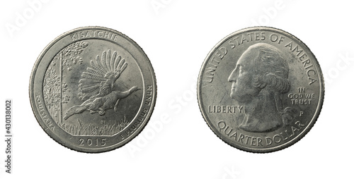 Quarter dollar coin with a wild turkey, 2015 obverse and reverse sides.