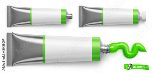 Tubes de peinture vert vectoriels sur fond blanc