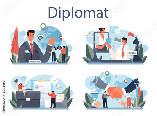 Diplomat profession set. Idea of international relations and government. photo
