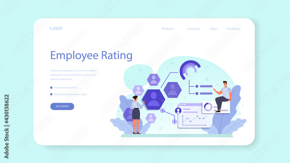 Employee assessment web banner or landing page. Employee evaluation, testing