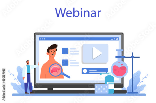Hepatologist online service or platform. Doctor make liver examination