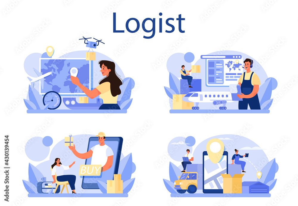 Logistic and delivery service concept set. Idea of transportation