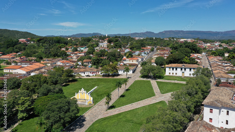 Colorful buildings and cobblestone streets in the historical center of Cidade de Goias in the heart of Brazil. 