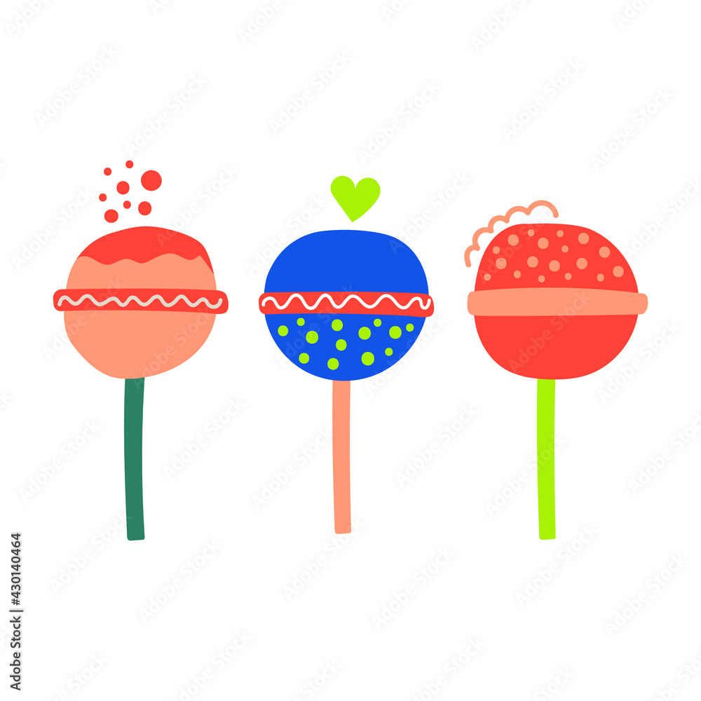 Hand drawn lollipop candy. Cute nursery design. Flat illustration. Hand drawn lollipop candy. Cute nursery design. Flat illustration.