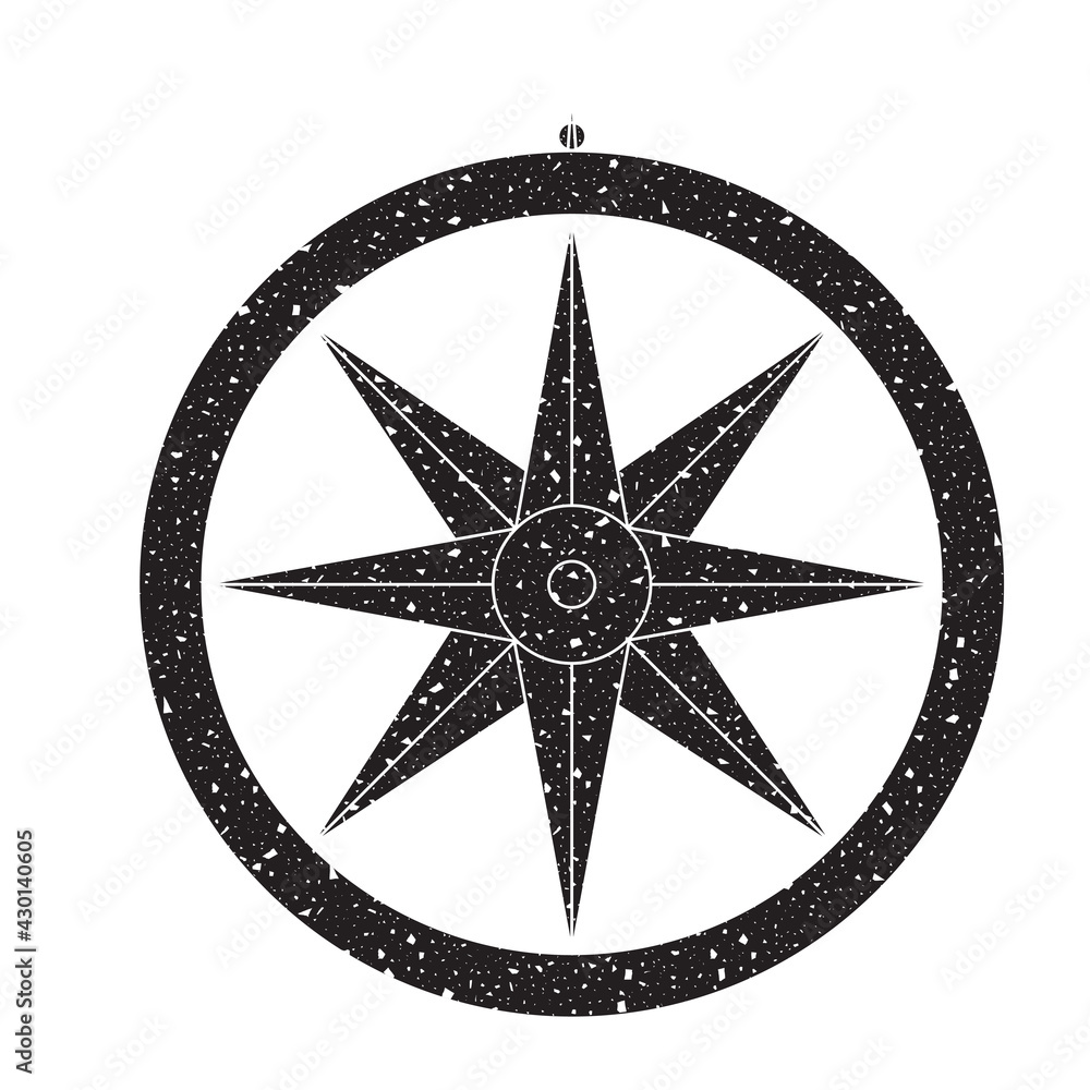 Compass vector icon isolated on white background. Aged black and white texture. Compass vector icon isolated on white background. Aged black and white texture.