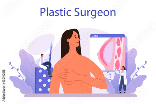 Plastic surgeon concept set. Idea of body and face correction. Rhinoplasty