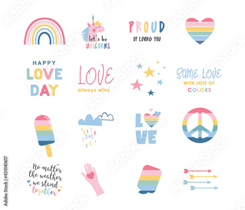 LGBT Pride Month , LGBT icons. Lesbian Gay Bisexual Transgender. Celebrated annual pride month. LGBT flags, Rainbow and love concept. Human rights and tolerance. 