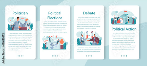 Politician mobile application banner set. Idea of election and governement.