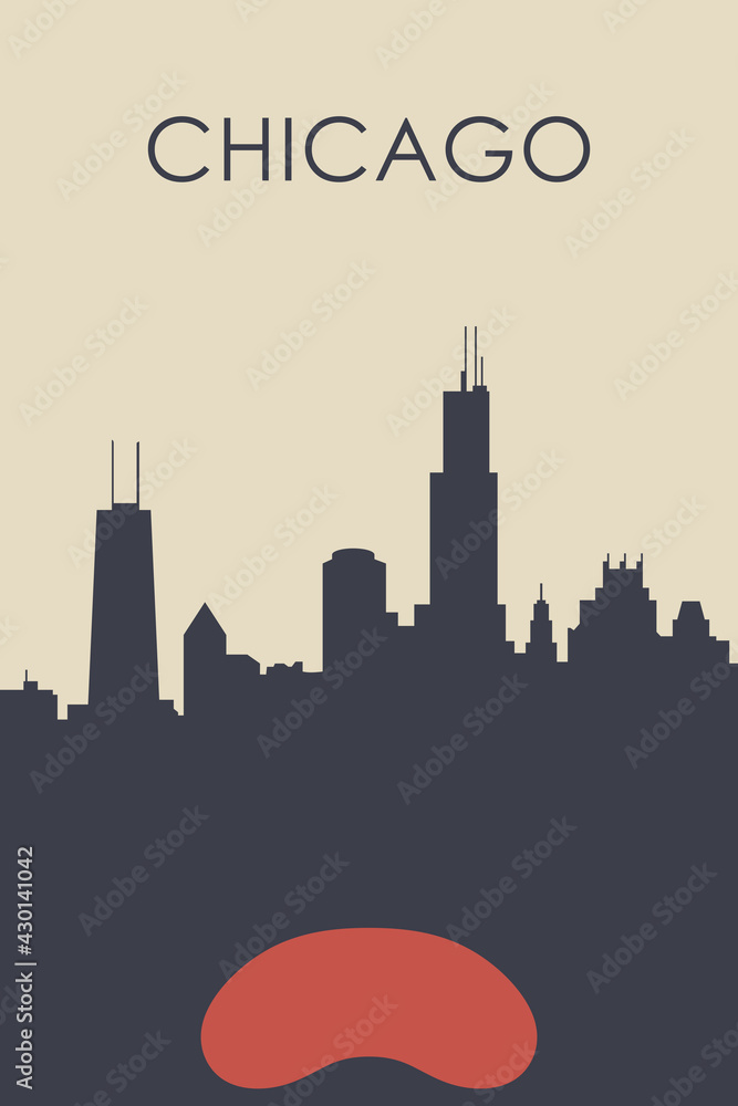 Fototapeta premium Chicago city poster artwork. My own graphic design vector drawing.