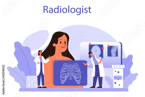 Radiologist concept. Doctor examing X-ray image of human body