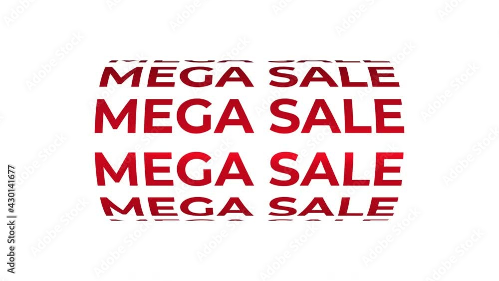 4K 3D Mega Sale text cylinder kinetic element looping effect. Kinetic Typography Animation. Advertising Animated Banner. Red text motion animation on white background.