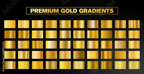 50 Premium vector gold gradient styles. Golden squares collection. Golden background texture. Mega collection golden gradient materials. EPS10