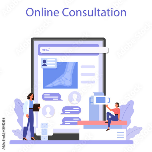 Traumatologist online service or platform. Injured limb, broken bone