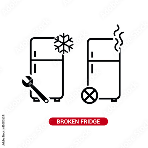 Vector image. Icon of a broken fridge.