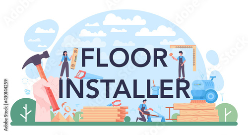Flooring installer typographic header. Professional parquet laying, wooden